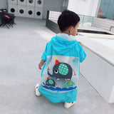 Lovely Cartoon Raincoat Children Kids Waterproof Poncho with Backpack Position