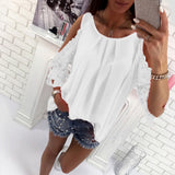 Women Hollow Sleeve Shirt Summer Solid Color Blouse Casual Back Strap Top - ENSEIGNE DENIS