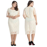 Elegant Plus Size Women Lace Flower Slim Fit Solid Color Casual Party Mini Dress