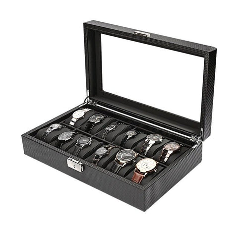 12 Slot Luxury Carbon Fiber Watch Box Black