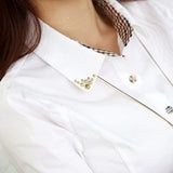 Women Office Career Formal Revit Studded Collar Button Up Blouse OL Shirt Top - ENSEIGNE DENIS