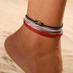 4Pcs Colorful Women Multi-layer Sea Wave Adjustable Anklet Summer Beach Jewelry