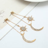 Fashion Rhinestone Star Crescent Moon Dangle Long Drop Earrings Women Jewelry