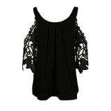 Women Hollow Sleeve Shirt Summer Solid Color Blouse Casual Back Strap Top - ENSEIGNE DENIS