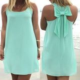 Women's Casual Chiffon Tank Dress Sleeveless Back Bowknot Mini Party Vestido