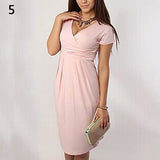 Women's Fashion Tunic Short Sleeve V-neck Dress Stretchy Sexy Bodycon Dresses - ENSEIGNE DENIS