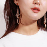 Fashion Rhinestone Star Crescent Moon Dangle Long Drop Earrings Women Jewelry