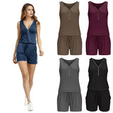 Sexy Women Beach Zipper V-Neck Sleeveless Slim Jumpsuit Romper Playsuit Shorts