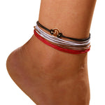 4Pcs Colorful Women Multi-layer Sea Wave Adjustable Anklet Summer Beach Jewelry