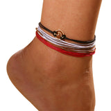 4Pcs Colorful Women Multi-layer Sea Wave Adjustable Anklet Summer Beach Jewelry