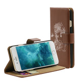 Big Eyes Girl Faux Leather Card Slots Stand Full Cover Case for iPhone 5 6S 7