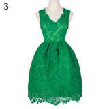 Sexy Women's Sleeveless Hollow Lace Patchwork A-Line Slim Dress Prom Party
