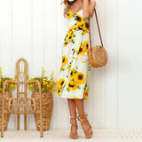 Fashion Flower Stripe Single Row Buttons Sleeveless Spring Summer Women Dress