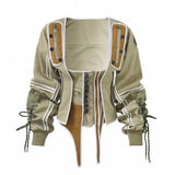 Casual Patchwork Hit Color Irregular Jacket Women Square Collar
