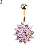 Women Rhinestone Flower Belly Button Navel Ring Bar Body Piercing Jewelry Charm