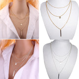 Women Fashion Multi-layer Choker Long Necklace Sequin Strip Pendant Jewelry