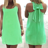 Women's Casual Chiffon Tank Dress Sleeveless Back Bowknot Mini Party Vestido