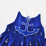 Girl's Summer Casual Button Anchor Print Back Sleeveless Loose Dress Sundress