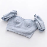 Square Neck Puff Sleeve Denim Blouse