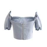Square Neck Puff Sleeve Denim Blouse