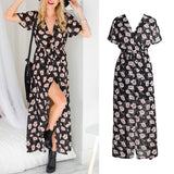 Sexy Summer Flower Printed Loose Short Sleeve Dress Women Casual V Neck