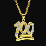 Men Hip Hop Twist Chain Rhinestone Number 100 Pendant Necklace Street Jewelry - ENSEIGNE DENIS