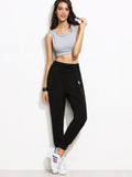 Black Drawstring Patch Peg Pants