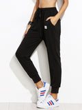 Black Drawstring Patch Peg Pants