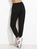 Black Drawstring Patch Peg Pants