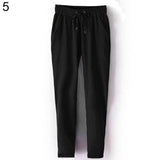 Women Fashion Casual Chffion Pants Solid Color Elastic Waist Full Length Trousers