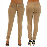 Women Sexy Solid Color Button Skinny Stretchy Leggings Treggings Pants Trousers