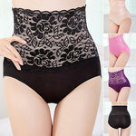 Women Lace Patchwork Panties High Waist Abdomen Hips Sculpting Briefs Underwear