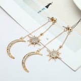 Fashion Rhinestone Star Crescent Moon Dangle Long Drop Earrings Women Jewelry