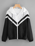 Two Tone Hooded Zip Up Jacket