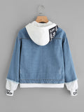 2 In 1 Ribbed Knit Trim Hooded Denim Jacket