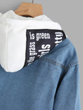 2 In 1 Ribbed Knit Trim Hooded Denim Jacket