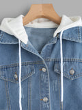 2 In 1 Ribbed Knit Trim Hooded Denim Jacket