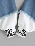 2 In 1 Ribbed Knit Trim Hooded Denim Jacket