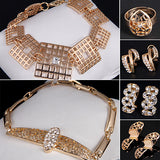 Women's Waterdrop Hollow Statement Collar Necklace Ring Earrings Bracelet Set