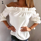 Fashion Sexy Women Lady Lotus Leaf Collar Top Party Off Shoulder Shirt Blouse