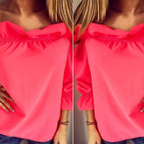 Fashion Lady Women Lotus Leaf Collar Pure Color Off-Shoulder Party Top Blouse - ENSEIGNE DENIS