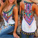 Women Summer Sleeveless O Neck Print T-Shirt Bohemian Blouse Top Sexy Vest