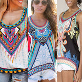 Women Summer Sleeveless O Neck Print T-Shirt Bohemian Blouse Top Sexy Vest