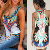Women Summer Sleeveless O Neck Print T-Shirt Bohemian Blouse Top Sexy Vest