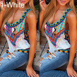 Women Summer Sleeveless O Neck Print T-Shirt Bohemian Blouse Top Sexy Vest