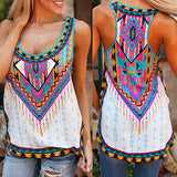 Women Summer Sleeveless O Neck Print T-Shirt Bohemian Blouse Top Sexy Vest