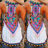 Women Summer Sleeveless O Neck Print T-Shirt Bohemian Blouse Top Sexy Vest