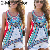 Women Summer Sleeveless O Neck Print T-Shirt Bohemian Blouse Top Sexy Vest