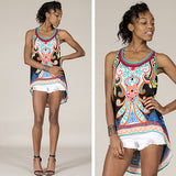 Women Summer Sleeveless O Neck Print T-Shirt Bohemian Blouse Top Sexy Vest