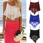 Women Summer Sexy Spaghetti Strap Crop Top Lace Floral Irregular Hem Camisole